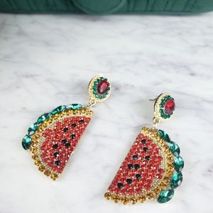 NWOT Rhinestone watermelon earrings